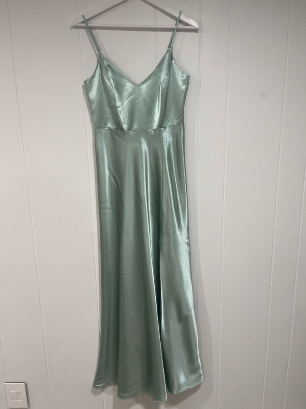 Birdy Grey Satin Maxi Dress in Sage Green with Slit
